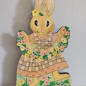 Easter Decoration Vintage 1980s Freestanding Wood Table Ornament Easter Bunny